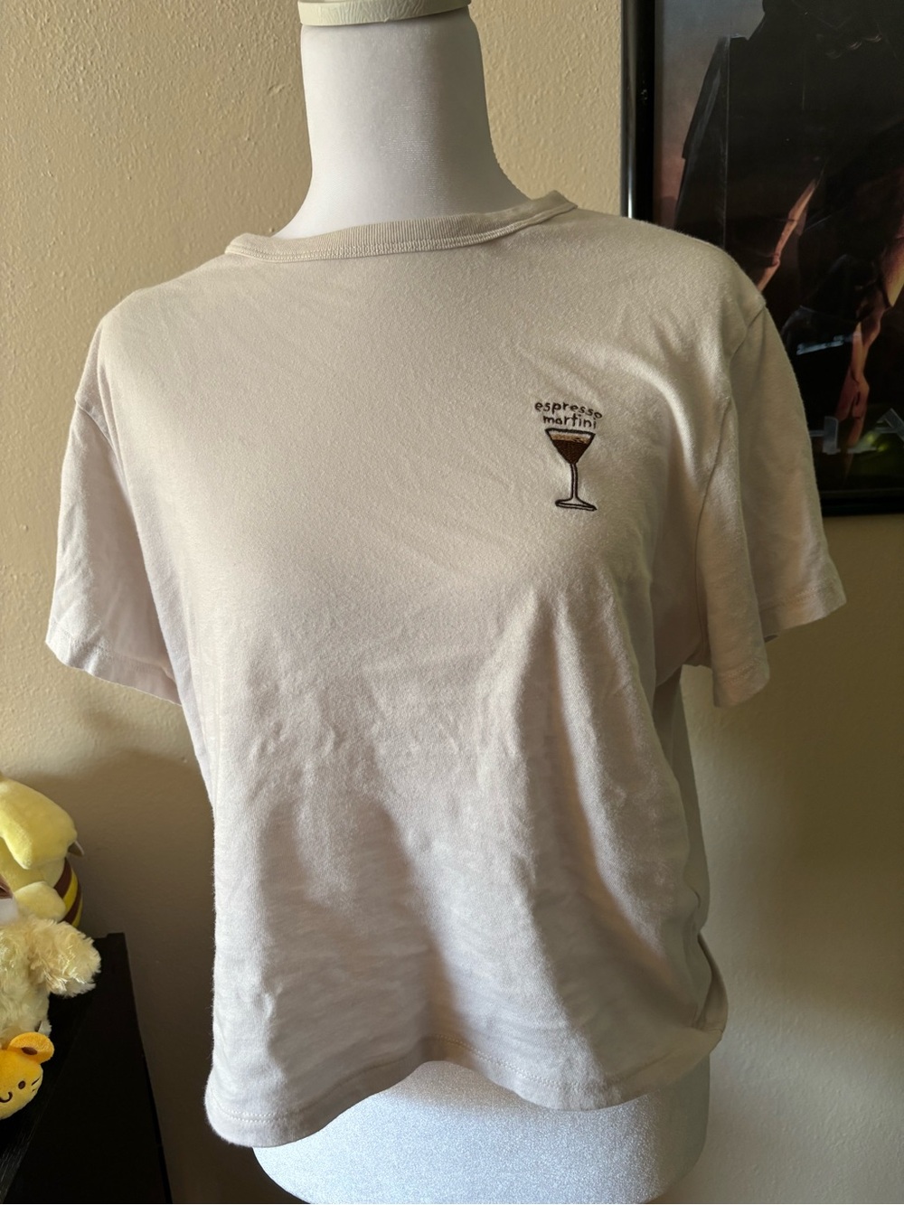 Abercrombie & Fitch Cream Short-Sleeve Tee with Espresso Martini Embroidery